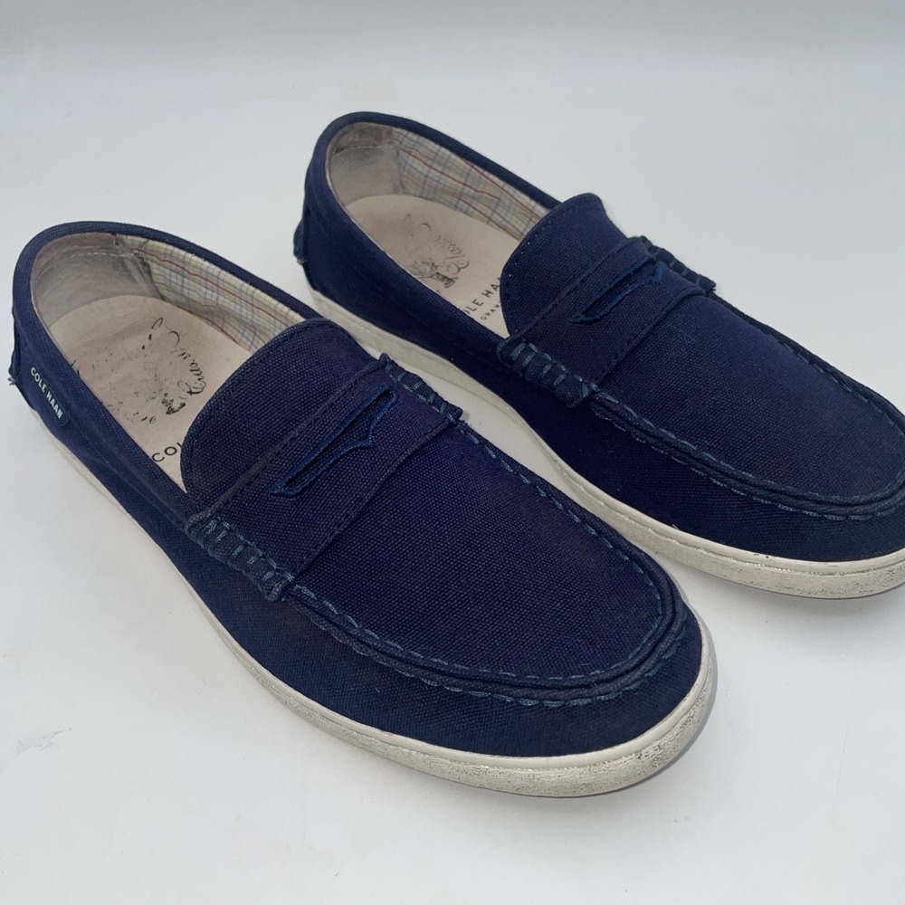 Cole Haan Pinch Maine Classic Navy Canvas Slip On Penny Loafers Shoes Size 8.5